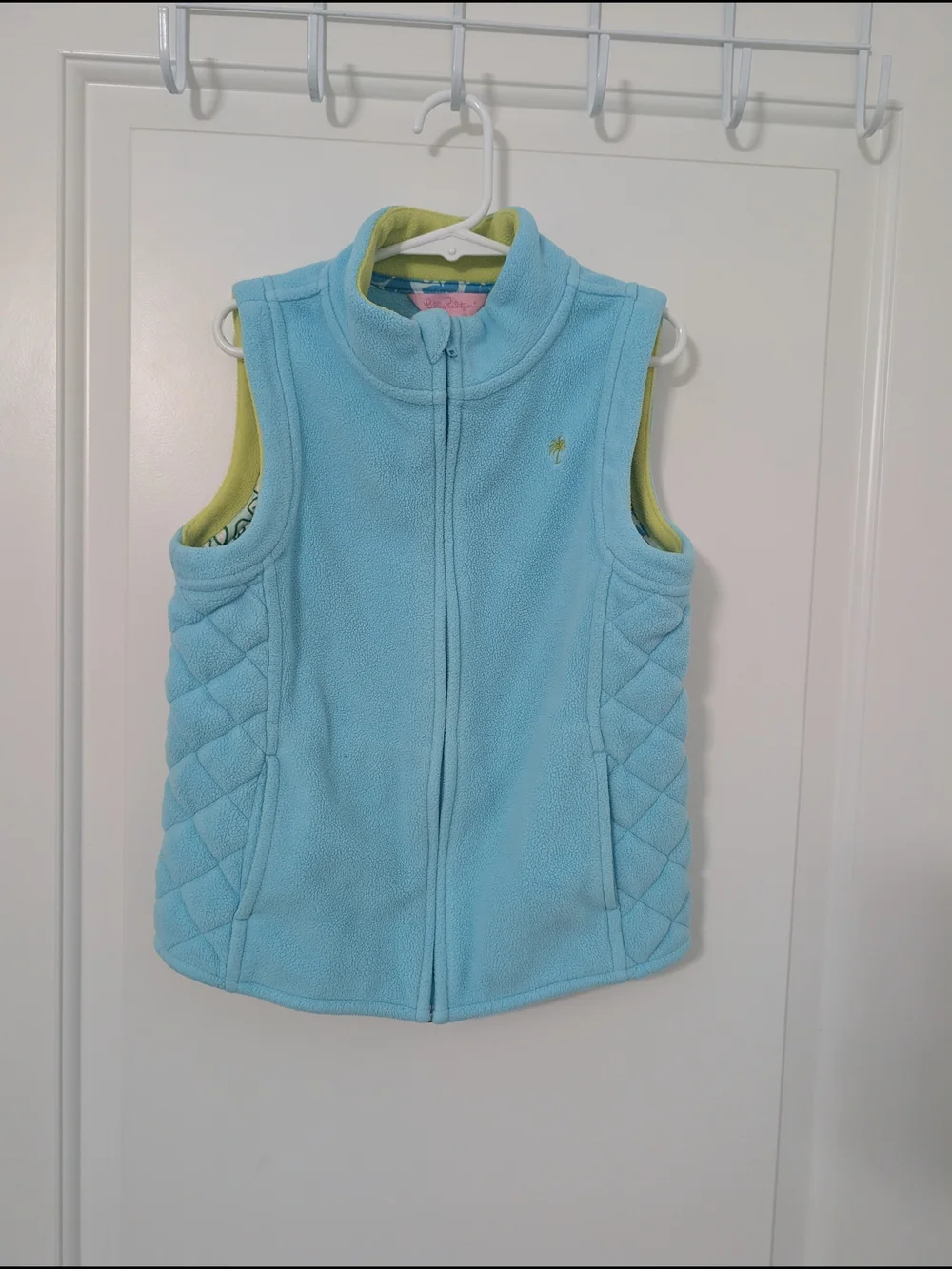 Lilly Pulitzer Fleece Vest L 8-10 Blue Green Palm Tree Full Zip Girls